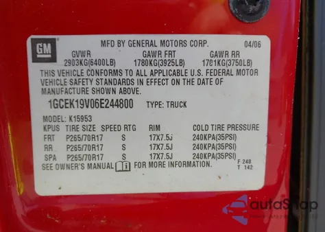 2006 Chevrolet Silverado 1500 Work Truck from USA, damaged, VIN 1GCEK19V06E244800